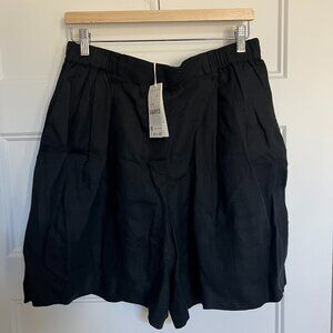 NWT Oysho 100% Linen High Waist Wide Leg Bermuda Shorts Black Size L